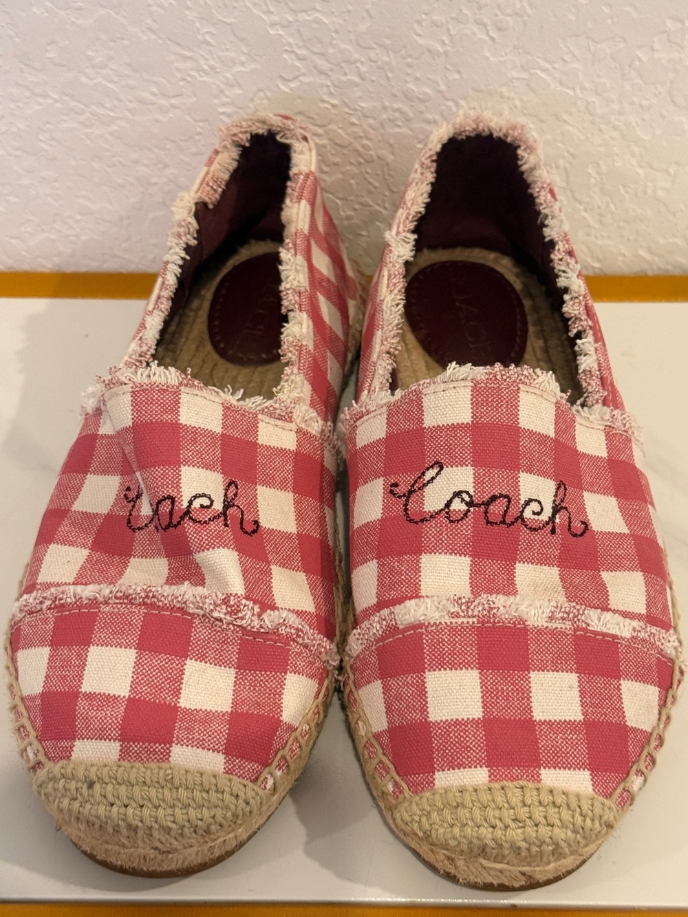 Coach‎ Pink and White Gingham Espadrille Flats